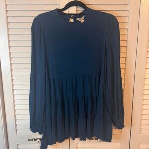 DESTINATION MATERNITY Womens Tiered Teal Tunic Top SZ L